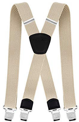 Decalen Hosenträger für Herren die Stärksten Hosenträger auf dem Markt Breite 4 cm mit 4 Metallclips Lange Einheitsgröße Verstellbare und Elastische X-Form für Alle Männer (Hellbeige)