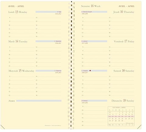 Quo Vadis - Kalendereinlagen – Spiralbindung – 2025 – Planorizon – Wochenkalender horizontal – Französisch – 12 Monate und 1/2 von Mitte Dezember bis Dezember – 8,8 x 17 cm – Papier Clairefontaine