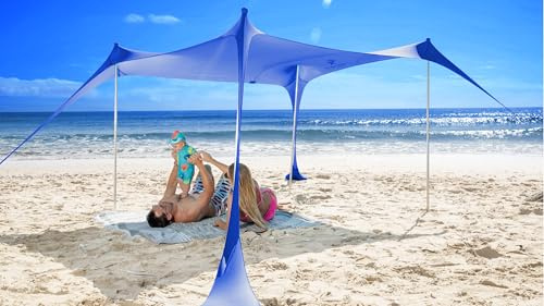 SUN NINJA Mini Beach Tent - UPF50+ Partial Shade Sun Shelter & Carry Bag - Camping or Beach Portable Pop Up Umbrella Alternative - Easy Set Up - 2.1x2.3 m (7x7.5 ft) - Royal Blue