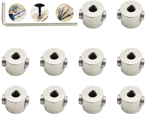 Tiefenanschlagringe Set,CESFONJER Tiefenbegrenzer Bohrer Ring Positionierer(ID:4mm,10 Stück）, mit Sechskantschlüssel für Bohrer Holzbearbeitung