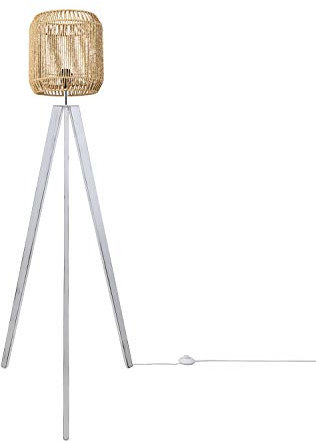 Paco Home Stehlampe Modern Wohnzimmer Schlafzimmer Rattan Optik Boho Korb Stehleuchte E27, Lampenfuß: Stehleuchte Weiß, Lampenschirm: Natur (Ø28 cm)