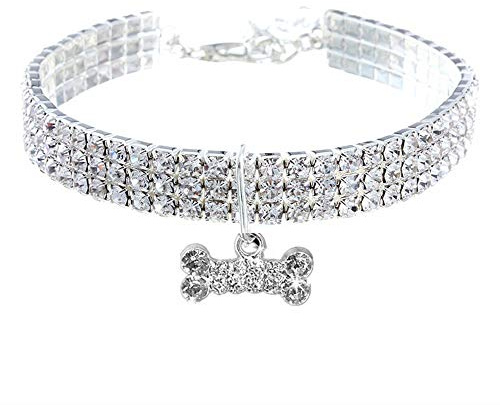 RayMinsino Haustierhalsband mit Diamanten, Verstellbarer Kristalldiamant elastischer Knochenanhänger Hochzeitskatze und Hund Kleiner Haustierhalskettenschmuck