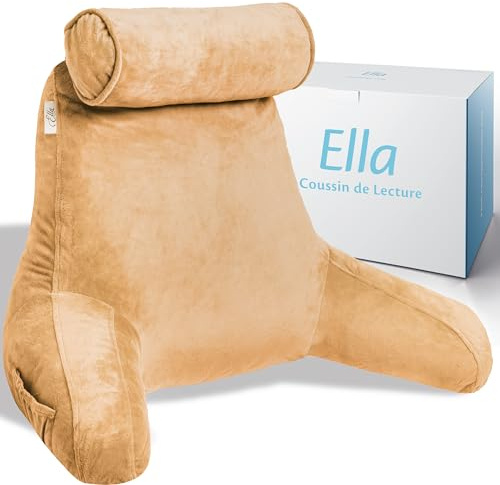 Ella Läskudde med nackrulle – Relax Kudde – stöd för nedre delen av ryggen – läcker lat läsning kudde – sittkudde – sammet (brun)
