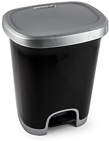 Acan Tradineur - Cubo de Basura con Pedal - Fabricado en Plástico - Capacidad de 27 litros - 45 x 38 x 32 cm - Color Negro y Plata - Modelo Aleatorio