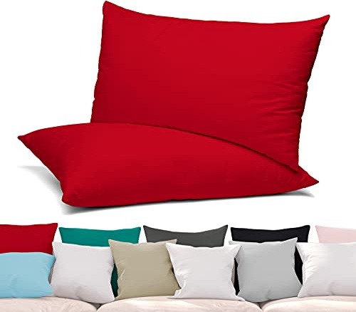 BEAUTEX 2er Set Kissenbezug, Kissenhülle aus gekämmter Baumwolle, Premium Jersey 160g/m², Größe und Farbe wählbar (40x60 cm, Rot)