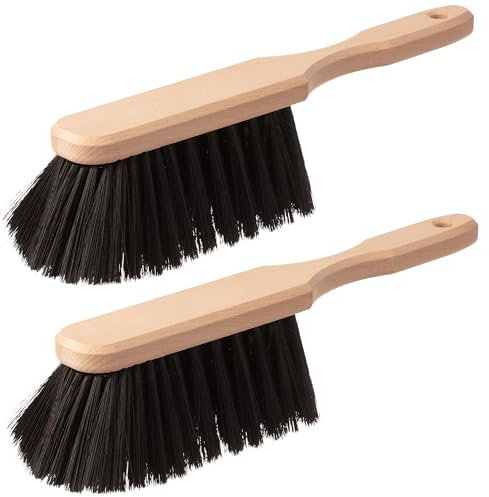 2er Set Handfeger, Handbesen Made in Germany, Handkehrbesen aus Holz, Kehrwisch, Holzhandfeger, Feger mit schwarzen, feinen und weichen Borsten, Besen mit Loch im Griff zum Aufhängen