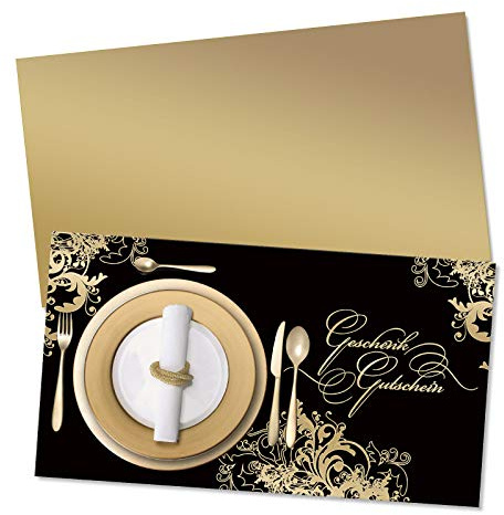 GESCHENKGUTSCHEINcom by POS-HAUER. Gutschein-Set. 100x Gutschein + Kuvert. Für Restaurant Gasthaus Hotel. Blanko zum selber Ausfüllen.