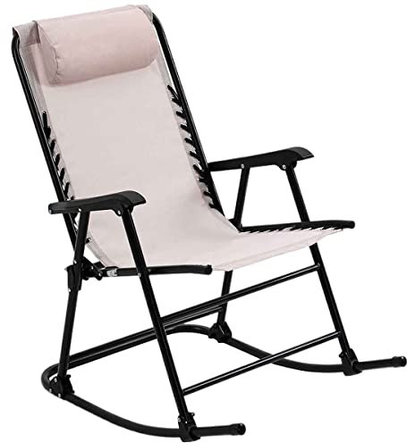 Outsunny Garden Rocking Chair Folding Outdoor Adjustable Rocker Zero-Gravity Seat with Headrest Camping Fishing Patio Deck, 95 x 64 x 106 cm - Beige