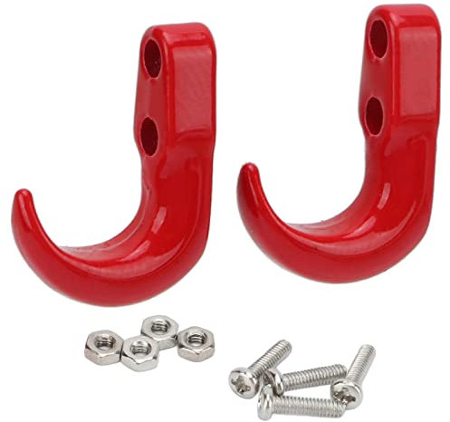 EVTSCAN 2Pcs RC Metal Bumper Trailer Hook Sickle Authentic Rescue Car Hook for Axial SCX24 1/24(Red)