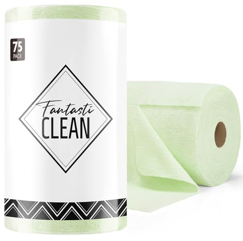 Fantasticlean Microfiber Cleaning Cloth Roll -75 Pack, Tear Away Microfiber Towels, 12 x 12, Reusable, Washable, Scratch Free, Ultra Absorbent Dishcloth for All-Around Cleaning Supplies (Green)