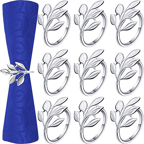 Hotop 50 Pcs Leaf Napkin Rings Set Silver Metal Napkins Rings Holders Bulk Glossy Table Adornment for Vintage Wedding Bridal Thanksgiving Christmas Holidays Fall Dinner Party Decoration Favors