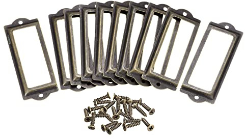 sourcing map Metall-Etikettenhalter, 83 x 30 mm, 10 Stück Datei Namenskarte Etikettenhalter Rahmen für Büro Bibliothek Schublade Schrank Regale, Bronze Ton