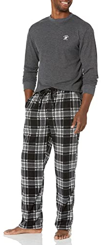 Beverly Hills Polo Club Mens Beverly Hills Polo Polar Fleece W/Thermal Top Pajama Set, Char Top With Blk/Wht Pants, Medium US