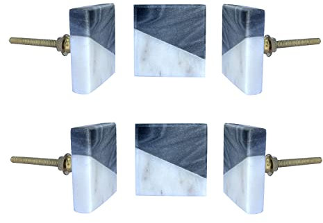 Perilla Home Set of 6 Marble Knobs for Cabinet & Drawers Decorative Random Cut Knobs for Home Kitchen Cabinet Hardware Cupboard Glass Door Dresser Wardrobe and Drawer Pulls (Black & White)