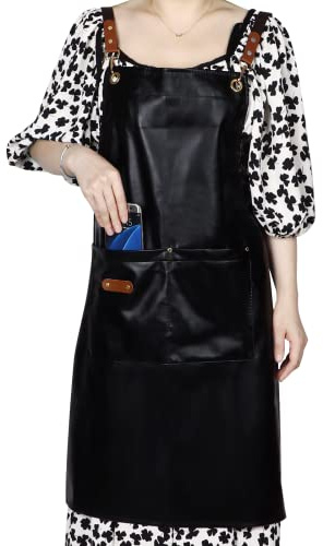 Lnrueg Friseurschürze – Salon-Schürze, PU-Schürze, wasserdicht, schützende Beschichtung, bleichfest, Friseurschürze für Damen/Herren, mit Taschen. Für Kosmetikerinnen – Hundepflege – Geschirrschürze,