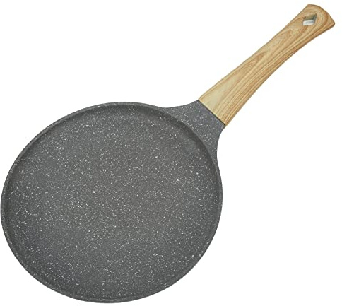 Sartén, Ronda Panqueque Pan, antiadherente Crepe Recubierto, Sartén de Fondo Plano de Calentamiento uniforme Utensilios de Cocina con Mango para Alimentos