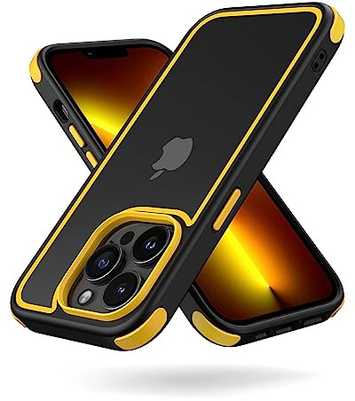 MobNano Ultra Durchsichtig Hybrid Hülle für iPhone 13 Pro Hülle Stoßfest Silicone Bumper Handyhülle Shockproof Transparent Fallschutz iPhone 13 Pro Case - Schwarz/Gelb