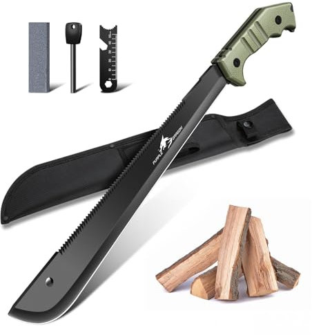 Purple Dragon Machete mit Säge und Scheide für Garten - Großes Messer Outdoor für Wald - Full Tang Messer aus einem Stück D2 Stahl gefertigt - Geschenke für Männer