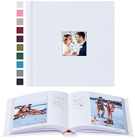 Mublalbum Kleines Fotoalbum, Leineneinband mit Memo-Bereichen, Fotobuch, Bilderbuch, hält vertikale Taschen für Hochzeit, Familie, Baby und Urlaub (weiß)