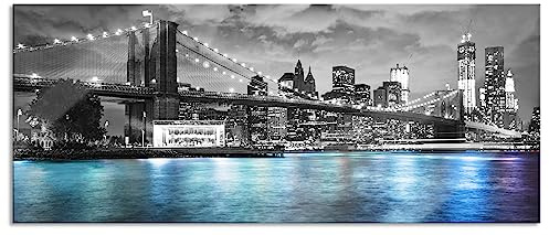 Pixxprint Glasbild Panorama, Wandbild aus Echtglas, New York Skyline, 120x50 cm, inkl. Aufhängung und Abstandshalter