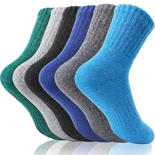 EBMORE Kinder Jungen Mädchen Socken Merino Wandersocken Sportsocken Wollsocken Warme Thermosocken Wintersocken Dicke Weihnachtssocken Geschenke Kindersocken 6 Paar(Sortiert,28-31)