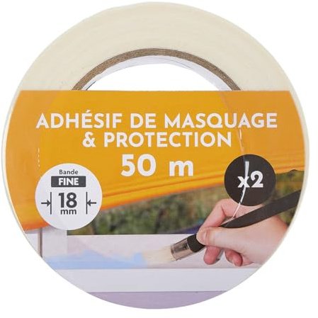 COGEX - Ruban Adhésif de Masquage pour Peinture - Protection - Lot de 2 - 50m x 18mm - Bande Fine - Idéal pour Travaux