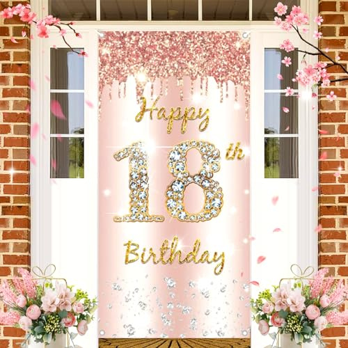 OneRoomOne Geburtstagsdekoration zum 18. Geburtstag, Banner Happy 18, rosa Prinzessinnen-Zeremonie der Mehrheit