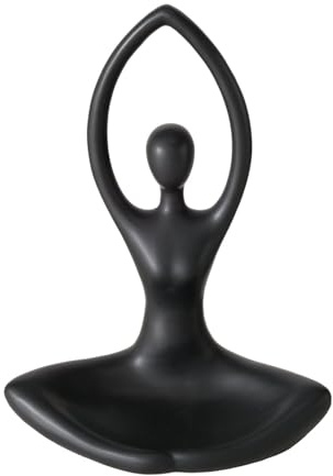 Teelichthalter 'Yoga Meditation' - Eleganter Keramik Teelichthalter in Schwarz, 22x13x30 cm, Mattes Finish