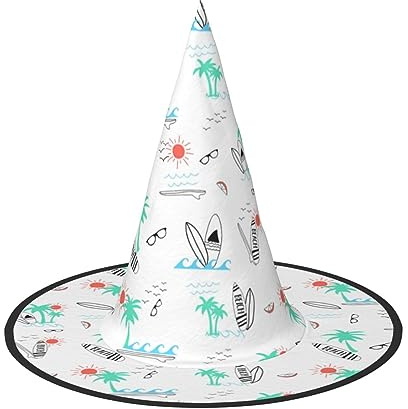 FJAUOQ Concha de mar con playa costa playera, sombreros de Halloween, sombrero de bruja flotante, decoración de disfraz de bruja para fiesta