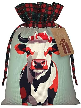 Süße Kuh künstlerische Patchwork Jute-Geschenktüten - hochwertige Stoff-Geschenktüten für Feiertage und Feiern