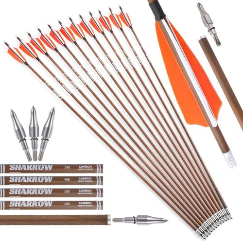 surwolf 32 Archery Pure Carbon Arrows，Targeting Arrows，Spine 340.400.500.600 Jaktpilar för Compound & Recurve båge 6&12st (orange, spine600-6pcs)