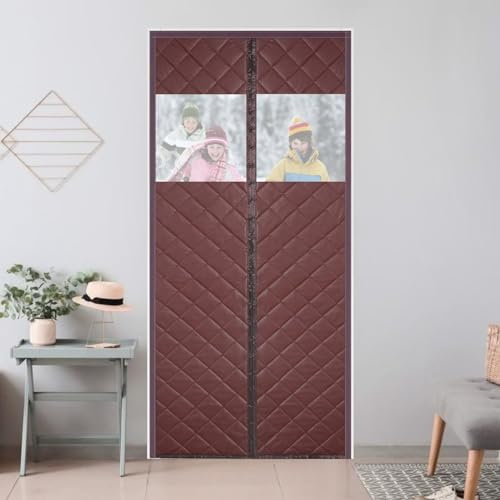 AQkaki Magnet Wärmeschutzvorhang für Türen, 120x220cm Kälteschutzvorhang PU mit Sichtfenster Wasserdicht Thermotürvorhang Kälteschutz Wärmeschutz Selbstschließend Winddicht für Balkontür Wohnzimmer