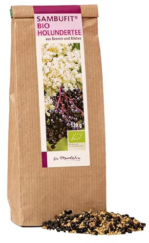 Dr. Pandalis - Sambufit - 120g Holunderblütentee aus Holunderbeeren (75%) & Holunderblüten (25%) - Holunder Tee lose - 100% rein und naturbelassen für gesunden Holundertee