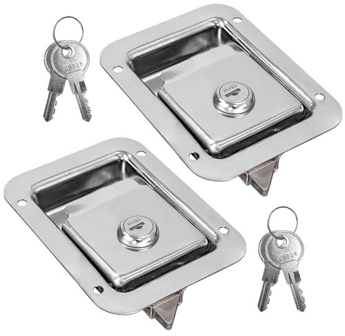 2x Serratura di ricambio Serratura per box camion Scatola con timone Serratura esterna Blocco della piastra di presa Fermo Serratura acciaio inossidabile Bloccabile trucky