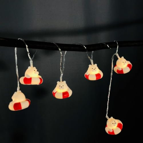 Riaxuebiy 1.65M 10LEDs Schwimmender Bär Lichterkette, Kinderzimmer Batteriebetrieb Cartoon-Bär Lichterkette Nachtlicht für Innen Außen Jungen Mädchen Baby Zimmer Party Deko (Weiß)