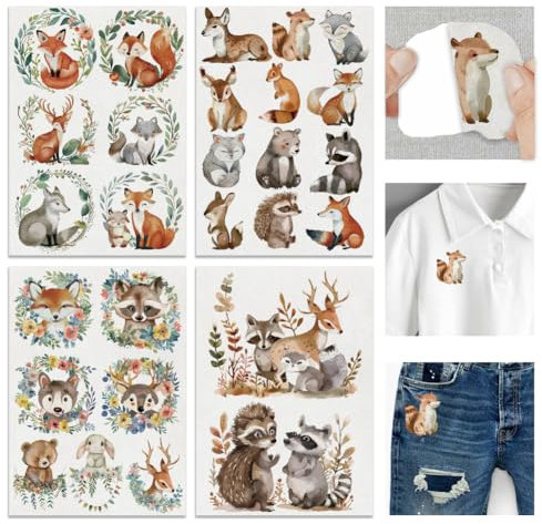 FREEBLOSS 27 Stück Wasserlösliche Stickvliese Mit Waldtieren, Fuchs, Igel, Kaninchen, Hirsch, Stickvlies, Selbstklebend Und Abwaschbar, Stickvlies Für Hüte, Handschuhe, Kleidungsreparatur