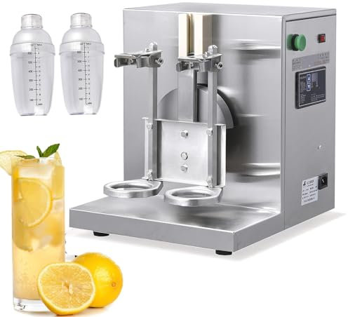 Coctelera Automática De Té Con Leche De Doble Estación: Rotación De 360°+altura Ajustable+temporizador 1-120s, Licuadora Mezcladora De Té De Acero Inoxidable Con 2 Vasos De Plástico De 750ml