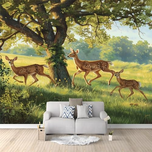 Art Carta Da Parati Fotomurale 300 x 210 cm Green Forest Sika Deer Fotomurali Camera Da Letto Ufficio Soggiorno Decorazione Muro Murales Fotomurale