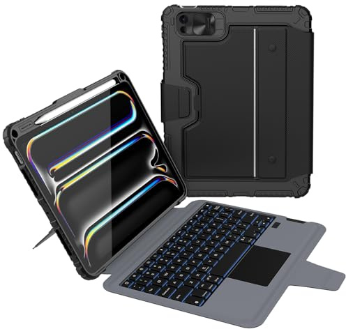 Nillkin Funda de teclado desmontable resistente con trackpad para iPad Pro | Protección de grado militar, soporte de 0 a 180°, recorrido de teclas de 1,4 mm, retroiluminación de 7 colores