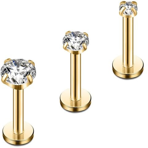 ZKGYUS 3pcs Titan Lippenpiercing Piercing Innengewinde Medusa Piercing Nasenpiercing Stecker Medizinische Ohrstecker Piercing Ohr Klein Conch Tragus Piercing Gold Silber Helix Piercings