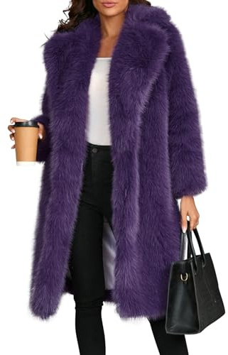 Ansenesna Felljacke Damen Winter Lang Flauschig Lange Wintermantel Damen Warm Elegant Fellmantel Fellkragen Plüsch Pelzmantel Frauen Kunstfell Umlegekragen Pelzjacke Oversize Thermo Mantel