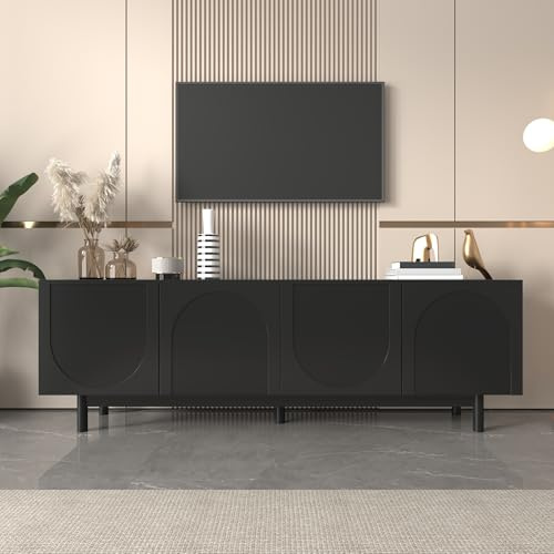 LONELYO Meuble TV Moderne Noir 175x38x56 cm - Table TV Design Contemporain avec Panneaux Insertion Ajustables, Meuble Bas de Luxe pour Salon