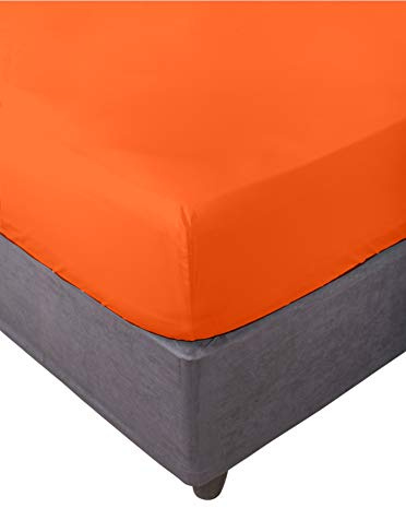Miracle Home. Drap-Housse 100% Microfibre brossée, réglable, élastique et Anti-Peeling, 150 x 200 cm, lit de 150 cm, Orange