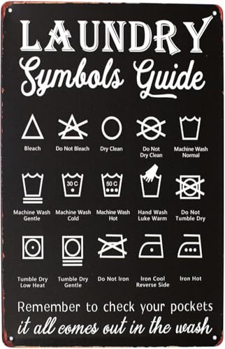 Laundry Symbols - Vintage Style Tin Sign, Reproduction Retro, Pub Bar Kitchen Garden Bathroom, Home, Plaque, Funny Decorative Wall Art, 3 Sizes (A5)