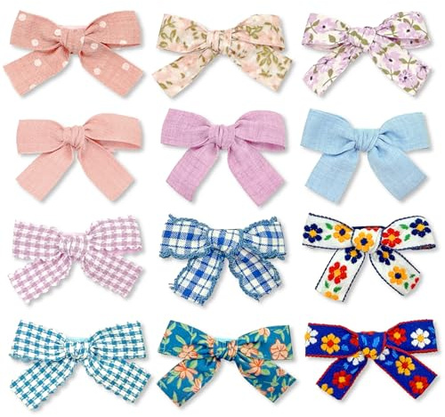 Baby Bow Clips Set, 12 pcs Toddler Hair Clips Bows for Girls Kids