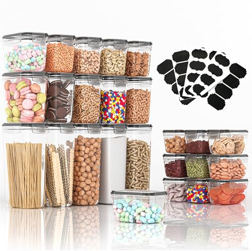 GREEN MORE Boîte Alimentaire Set, Boite de Rangement Cuisine Lot de 25,Sans BPA, 100% Étanche,Adaptés au Micro-ondes, pour Céréales,Pâtes,Farine,Sucre etc（2.8L, 2L, 1.4L, 0.8L