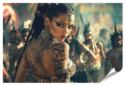 islandburner XXL Bild Poster Kriegerin mit Tattoos und Schmuck Premium Bilder Fotodruck