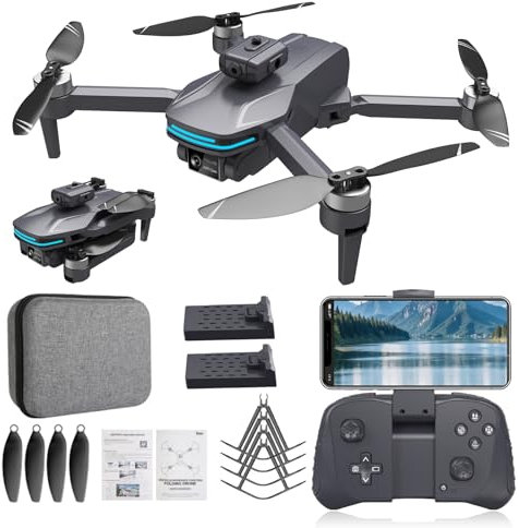 Faltbare Drohne für Anfänger mit HD-Kamera, dualen verstellbaren Kameras, bürstenlosen Motoren, Hindernisvermeidung, Höhenhaltung, Headless-Modus, One-Key-Start, 2 Akkus & Tragetasche