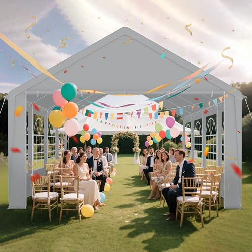 ACXIN Partyzelt 4x8 m mit PE-Plane 170g/m², Pavillon für Garten, Partyzelt wasserdicht mit Seitenteilen & Stahlrahmen, Hochzeitszelt Festzelt - Gartenzelt Zelt Pergola für Hochzeit & Events - Grau