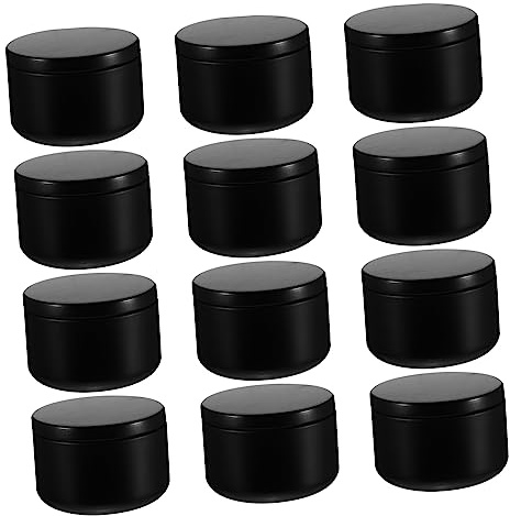 OFFIGAM Lata de Vela Redonda de Hojalata Negra 12 Piezas para Manualidades | 53 X 37mm, Cierre Hermético, Uso para Organizar Botones y Cosméticos, Formato Ligero Multipropósito